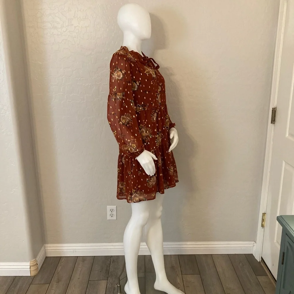 Luxology Rust Floral Baby Doll Dress S_5